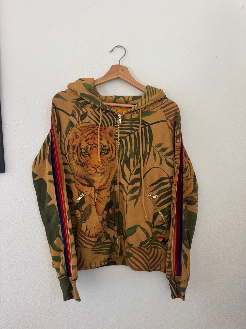 *Rare* Aviator Nation Tiger Zip Hoodie with Stripes and Pockets